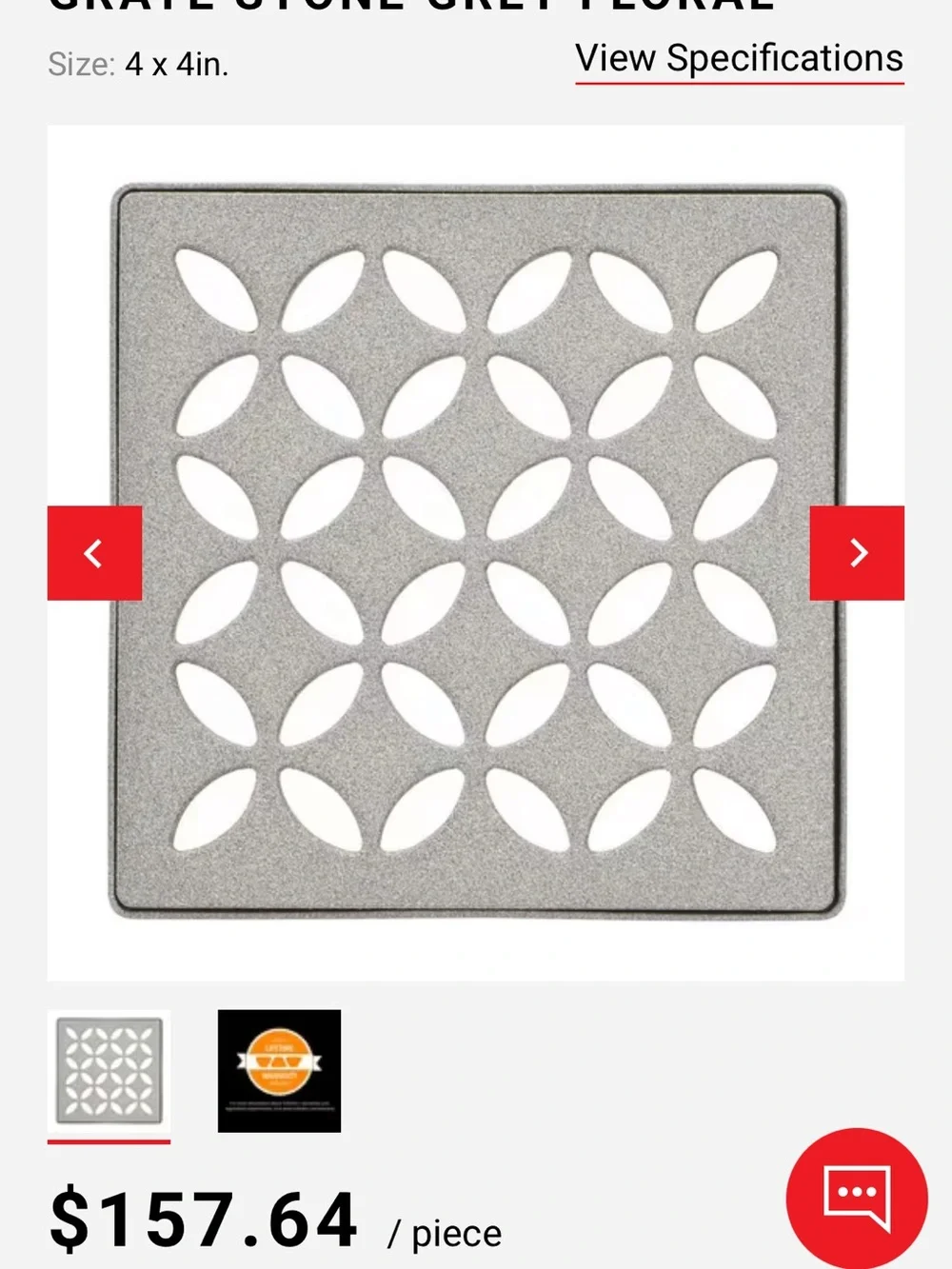 SCHLUTER KERDI-DRAIN 4IN. GRATE STONE GREY FLORAL